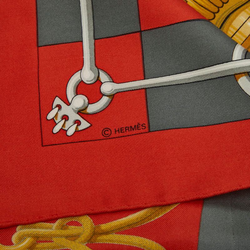 エルメス カレ90 Cliquetis クリケティス レッド グレー ゴールド