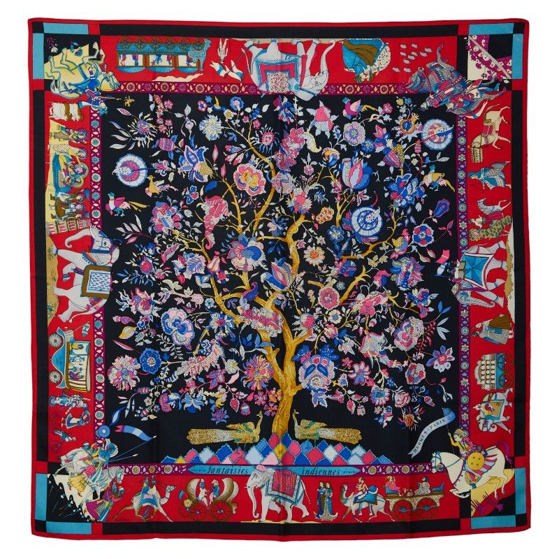 希少 エルメス カレ 眩惑のインド fantaisies indiennes エルメス カレ90 Fantaisies indiennes 眩惑のインド ブラック マルチ