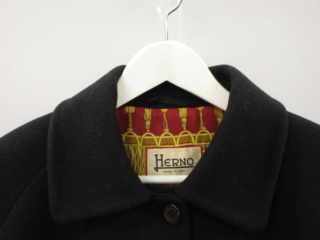 ヘルノ HERNO ウール カシミヤ コート 裏地シルク スカーフ柄 ブラック