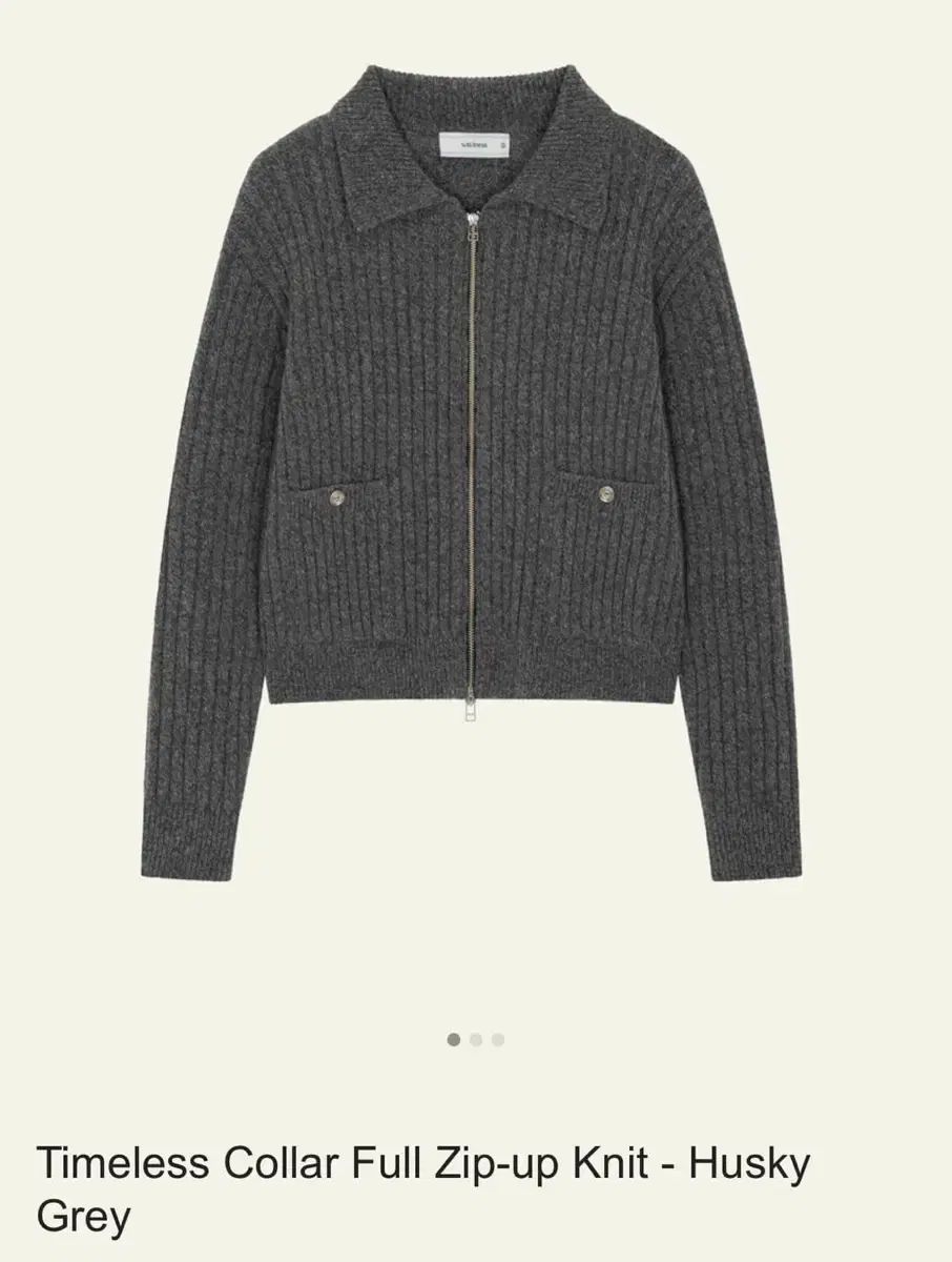 タイムレス カラ ジップアップ ニット カーディガン グレー