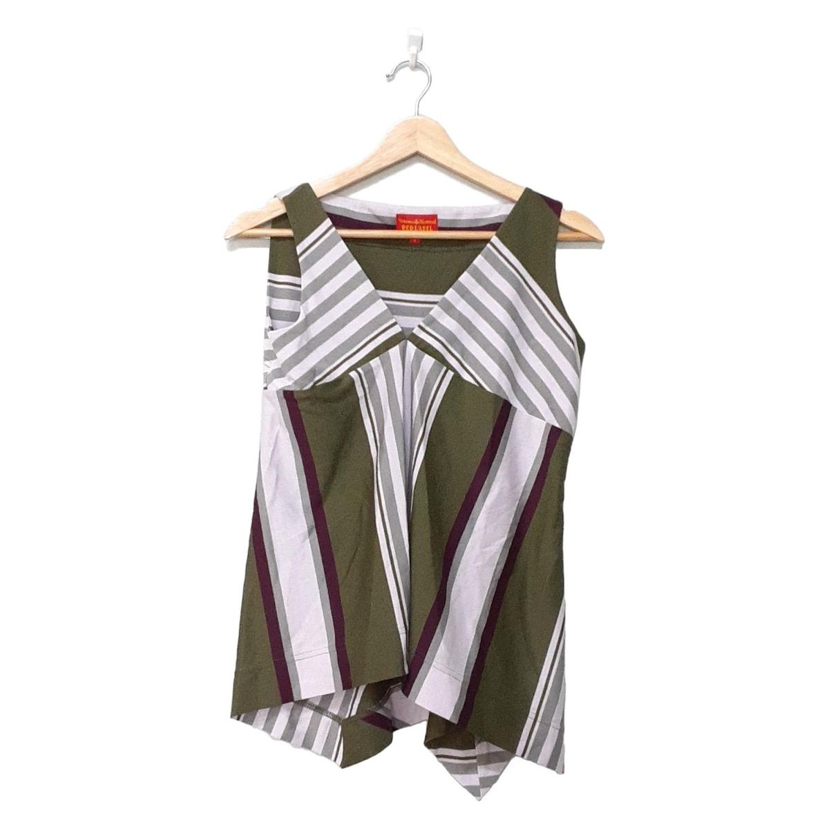 ヴィヴィアンウエストウッドレッドレーベル ノースリーブカットソー サイズ2 M レディース ライトパープル カーキ マルチ Vネック