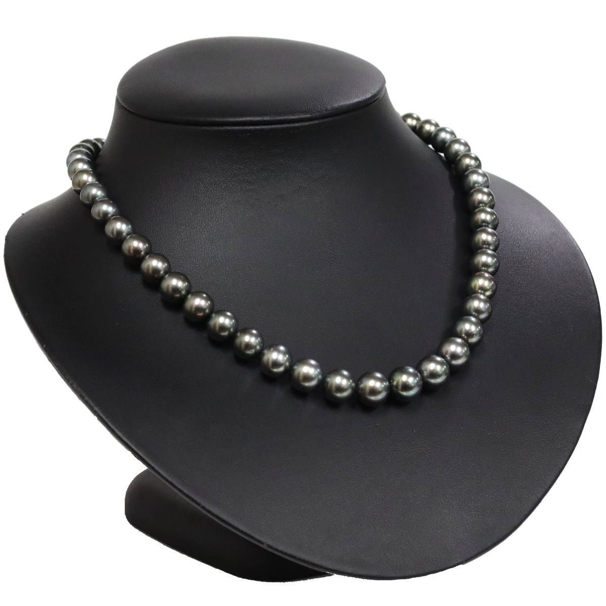 ブラックパールネックレス シルバー金具 8.0-10.0mm 41cm 保証書