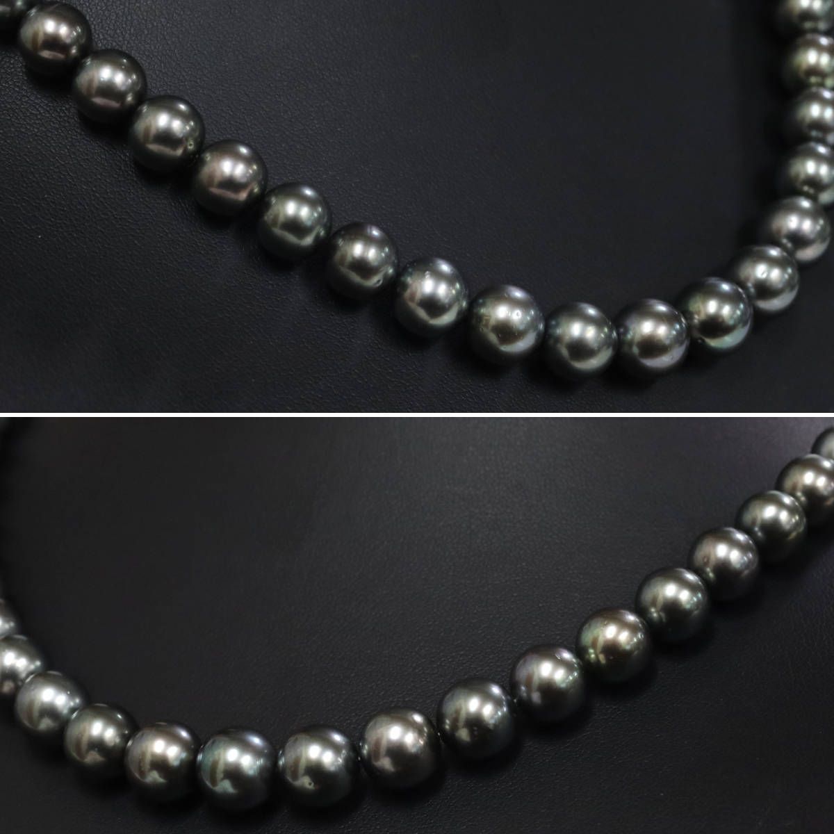 ブラックパールネックレス シルバー金具 8.0-10.0mm 41cm 保証書