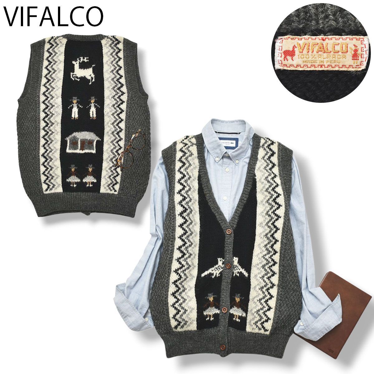 レア】 ペルー製 ヴィファルコ VIFALCO ノースリーブ Vネック アルパカ