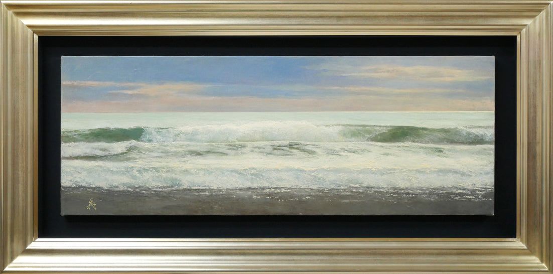 薄井 義 海 スペイン マラガ 油絵 WF 4号 マラガに移住し活動 帰国後 個展多数 小竹美術