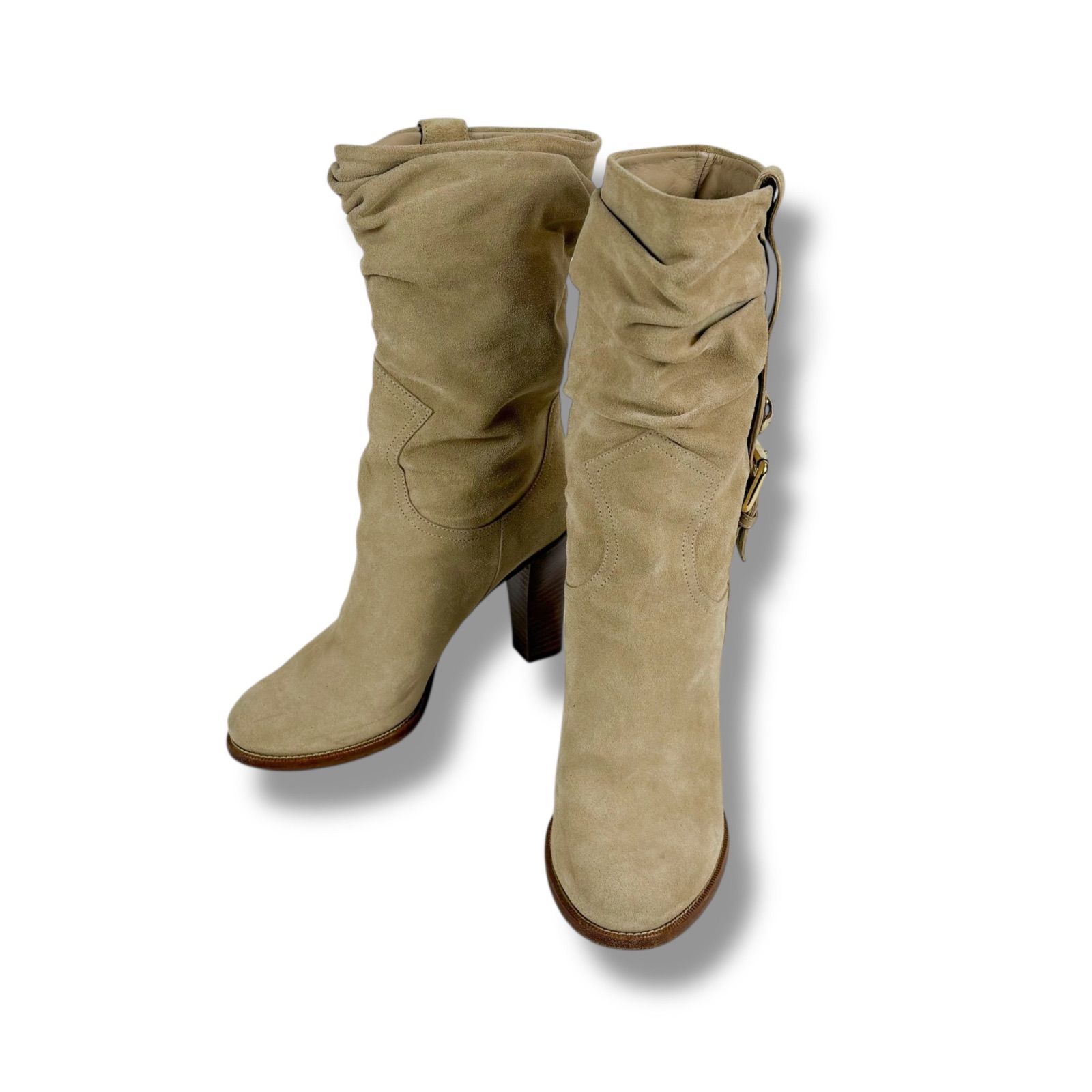 ルイヴィトン LOUIS VUITTON ショートブーツ スエードレザー ベージュ 35ハーフ ウエスタン ゴールド金具