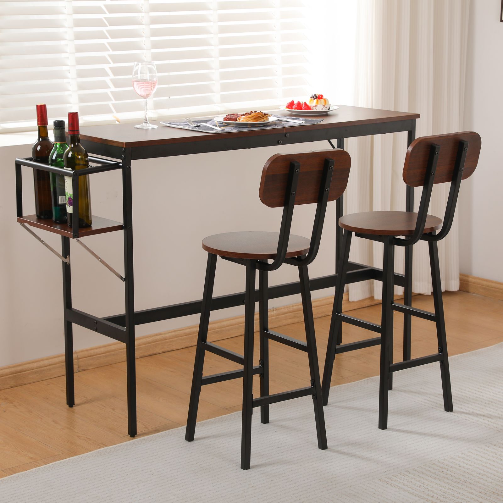 ブラウン】新発売 カウンターテーブル スツール 3点セット ハイ