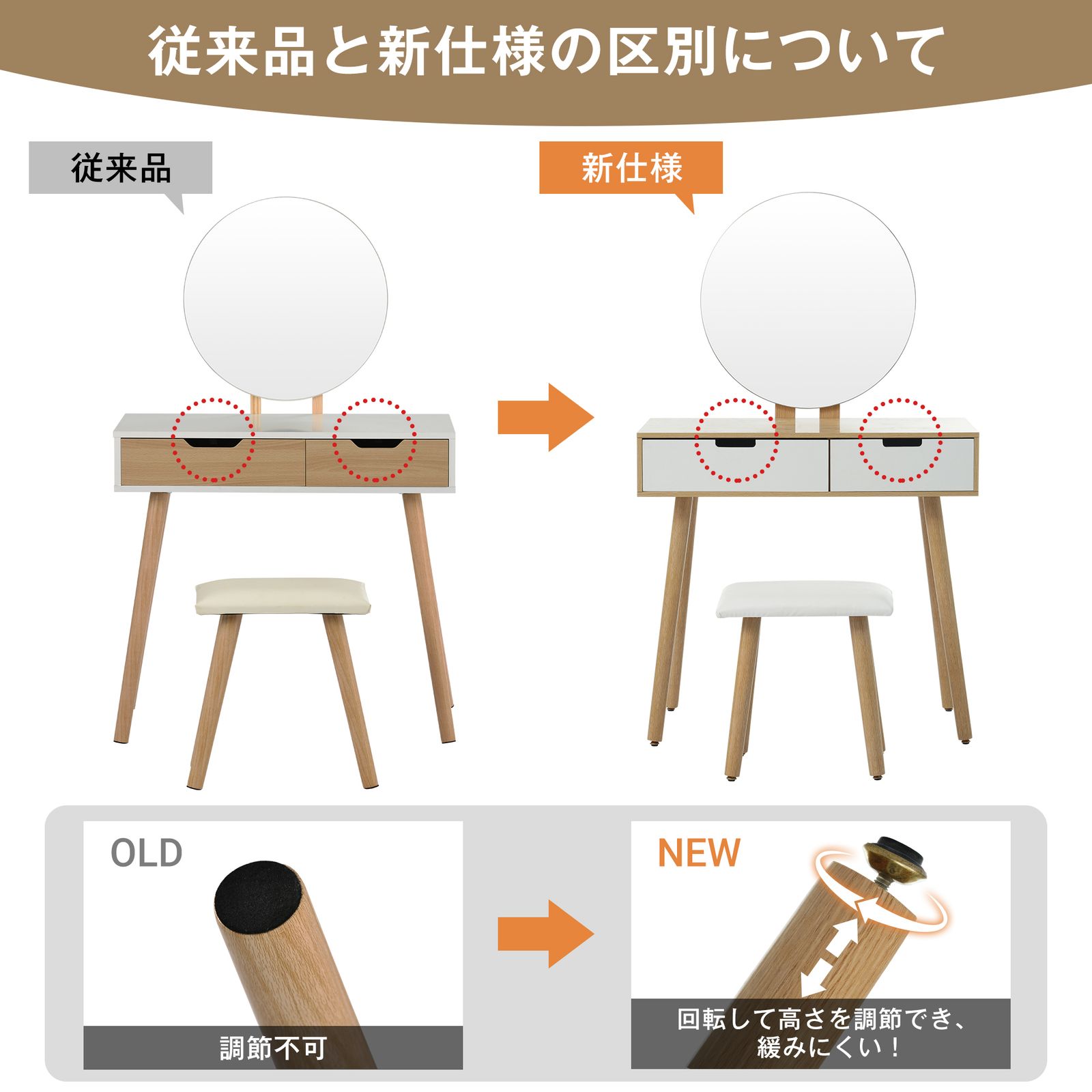 ドレッサー 化粧台 鏡台 スツール付き ドレッサーテーブル ナチュラル