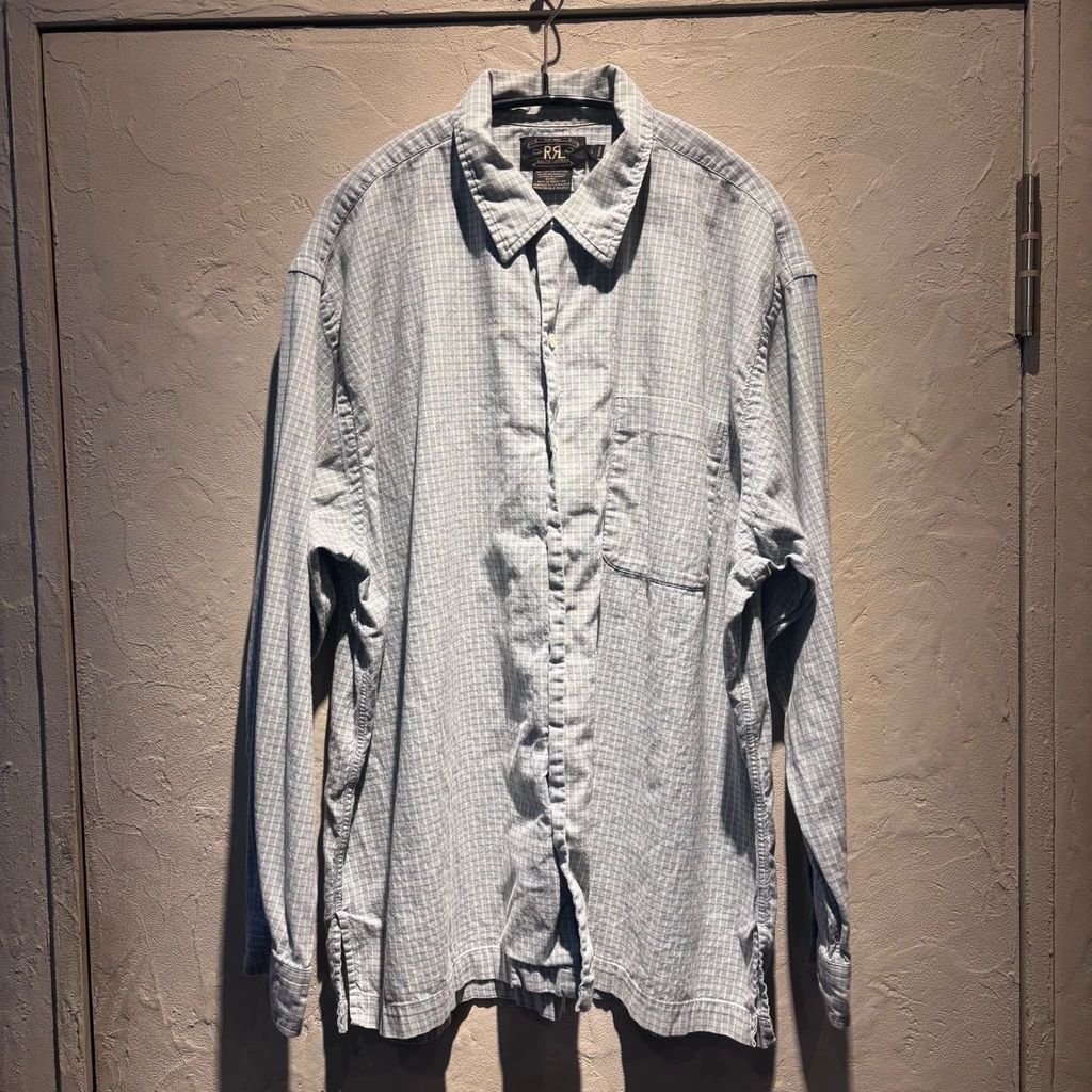 RRL ダブルアールエル COTTON CHECK SHIRT チェックシャツ ライトブルー size L 代官山A 12