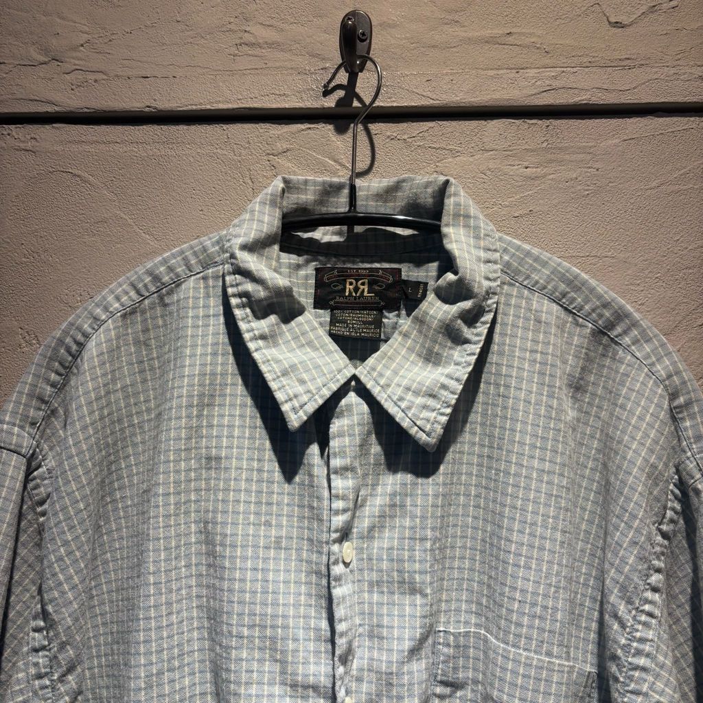 RRL ダブルアールエル COTTON CHECK SHIRT チェックシャツ ライトブルー size L 代官山A 12