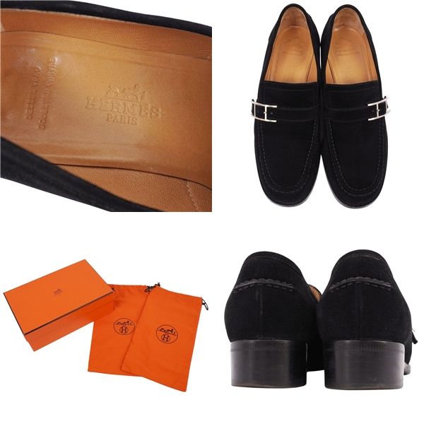 美品 エルメス HERMES ローファー モカシン スウェード アピ金具 Hロゴ