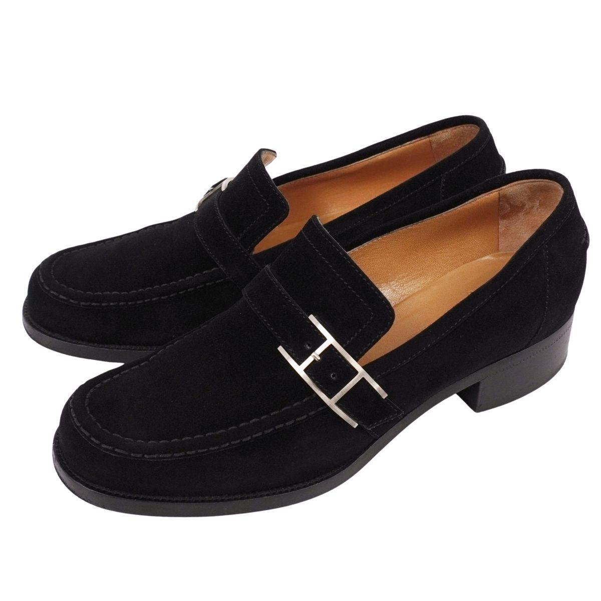 エルメス HERMES ローファー モカシン スウェード アピ金具 Hロゴ