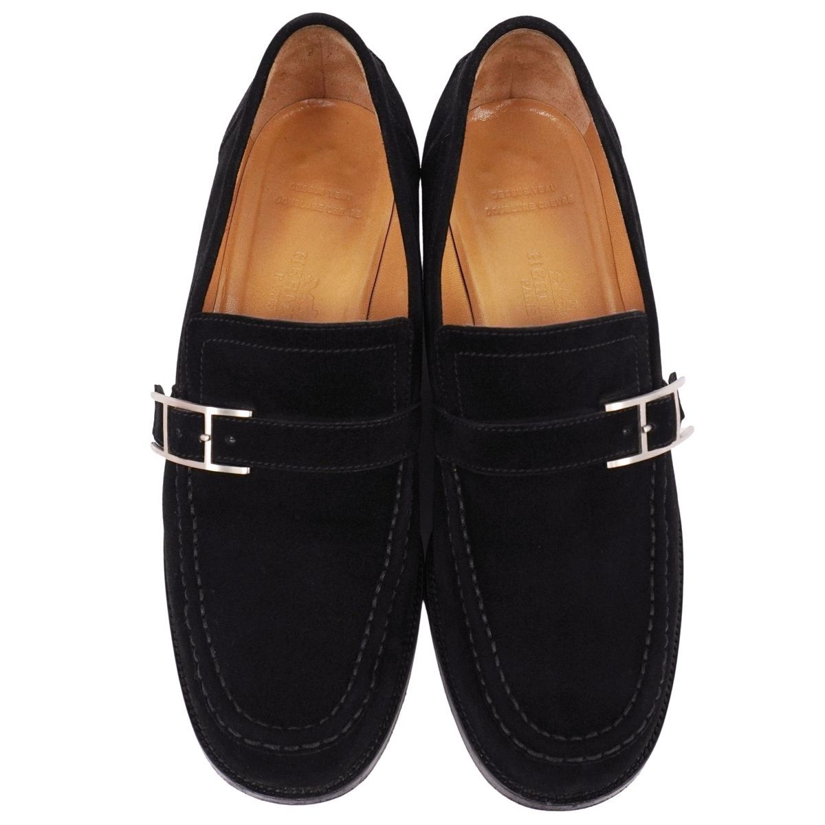 美品 エルメス HERMES ローファー モカシン スウェード アピ金具 Hロゴ