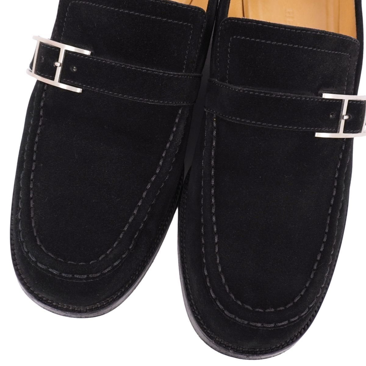 美品 エルメス HERMES ローファー モカシン スウェード アピ金具 Hロゴ