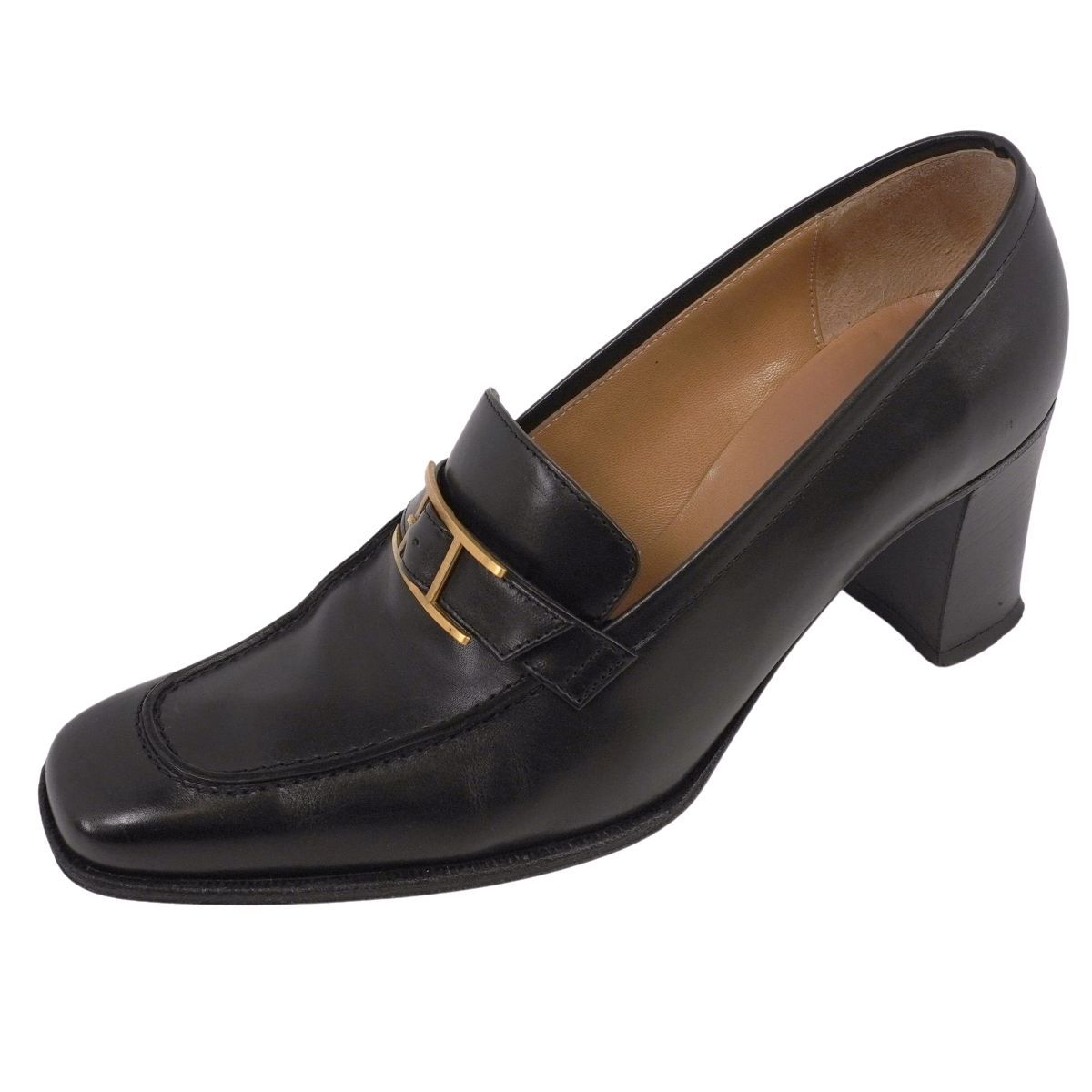 美品 エルメス HERMES ローファー モカシン アピ金具 レザー ヒール シ