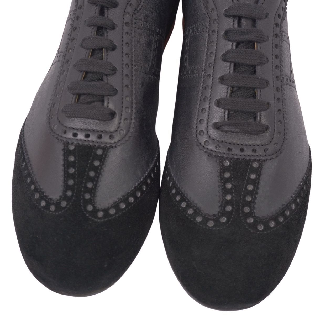 美品 エルメス Hロゴ レザー レースアップシューズ パンチング 黒 36.5 未使用 エルメス HERMES スニーカー ローカット Hロゴ パンチング レザ