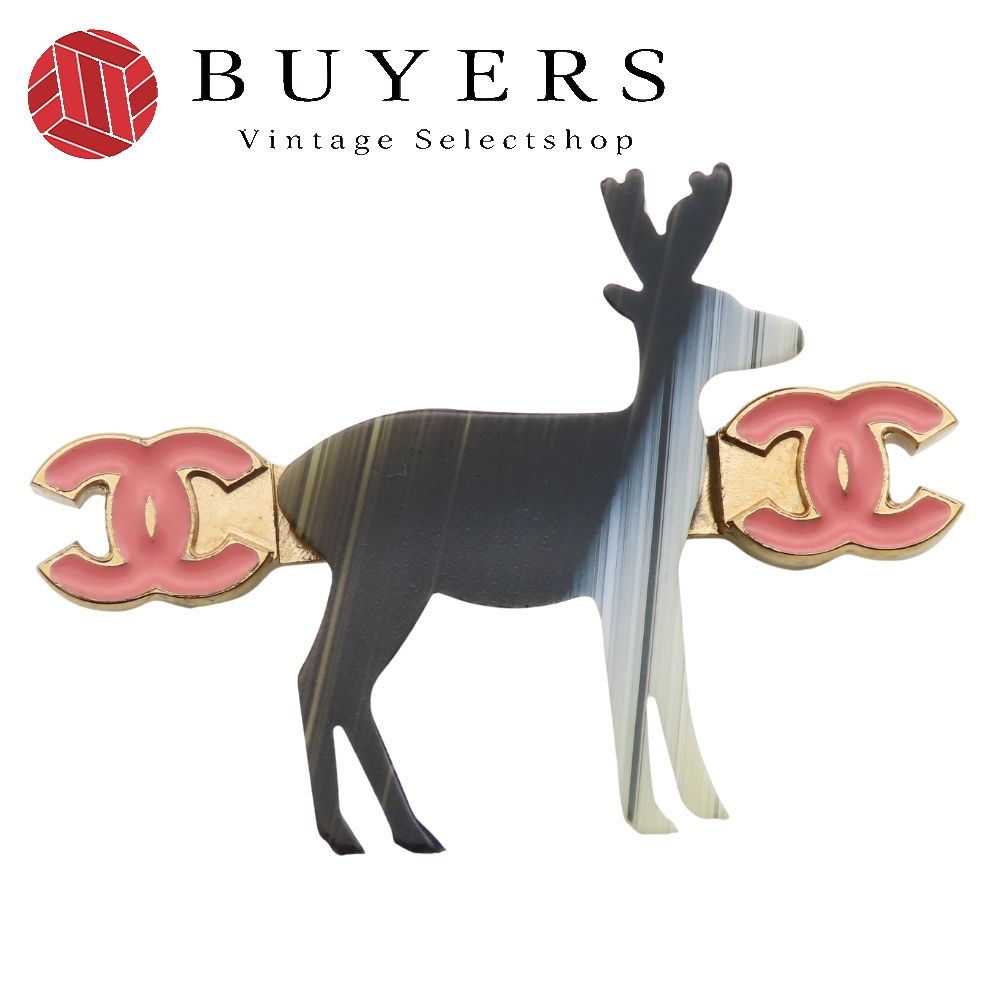 シャネル ブローチ メタル ゴールド ブラック ピンク トナカイ ココマーク レディース 女性 CHANEL