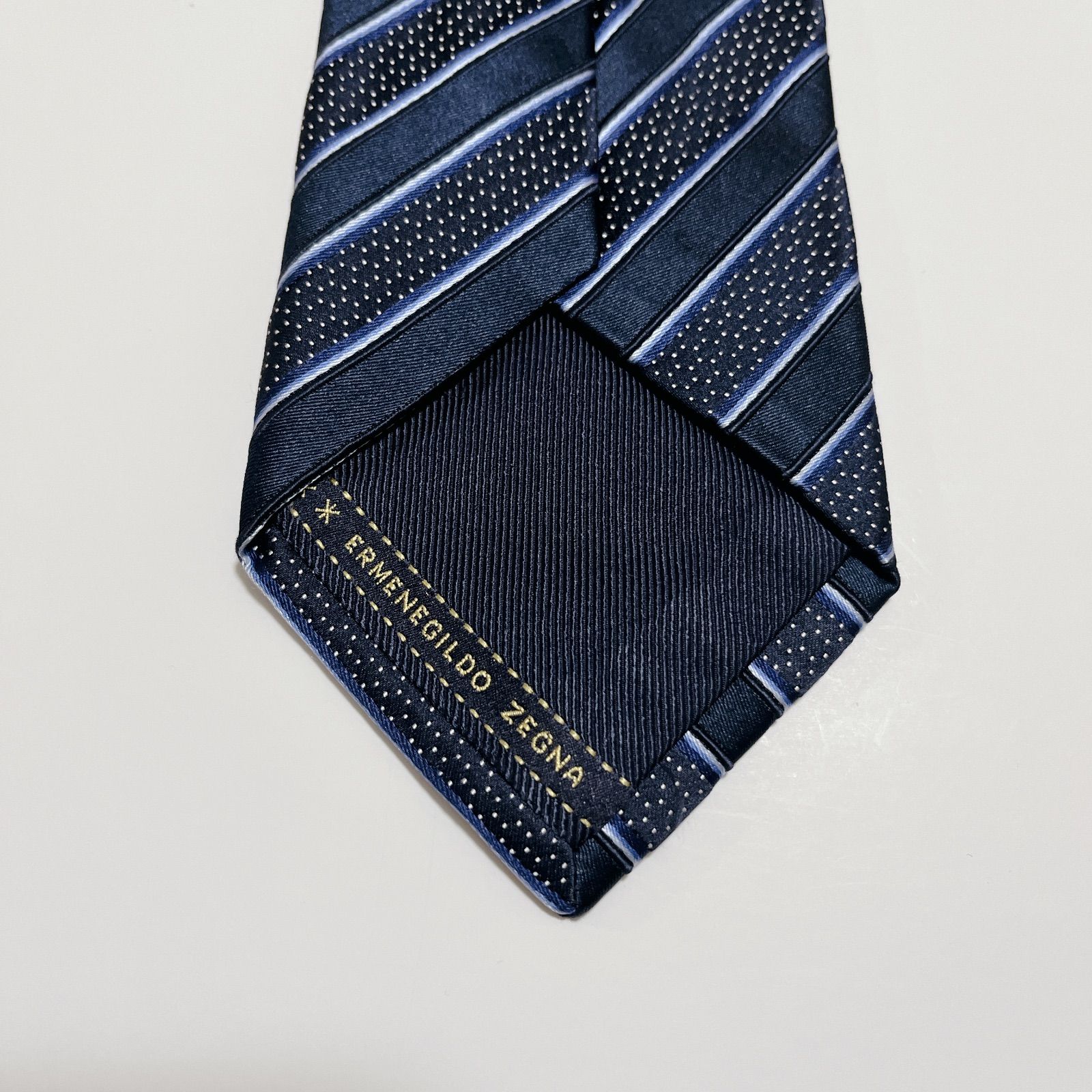 ERMENEGILDO エルメネジルドゼニア【美品】ネクタイ 1円スタート Ermenegildo Zegna ドット柄 高級伊製 茶 × 青 伊製 イタリア製 ZEGNA エルメネジルドゼニア イタリア製USED ブランド