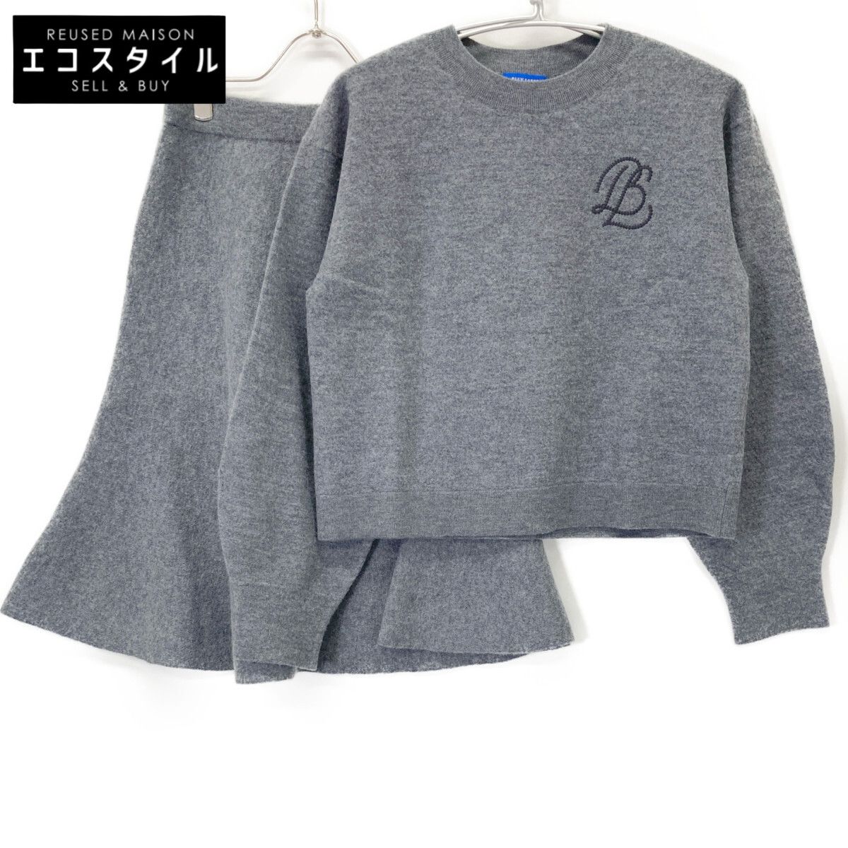 BLUE LABEL ブルーレーベルクレストブリッジ グレー ボイルドウールニットセット トップス スカート セットアップ 38