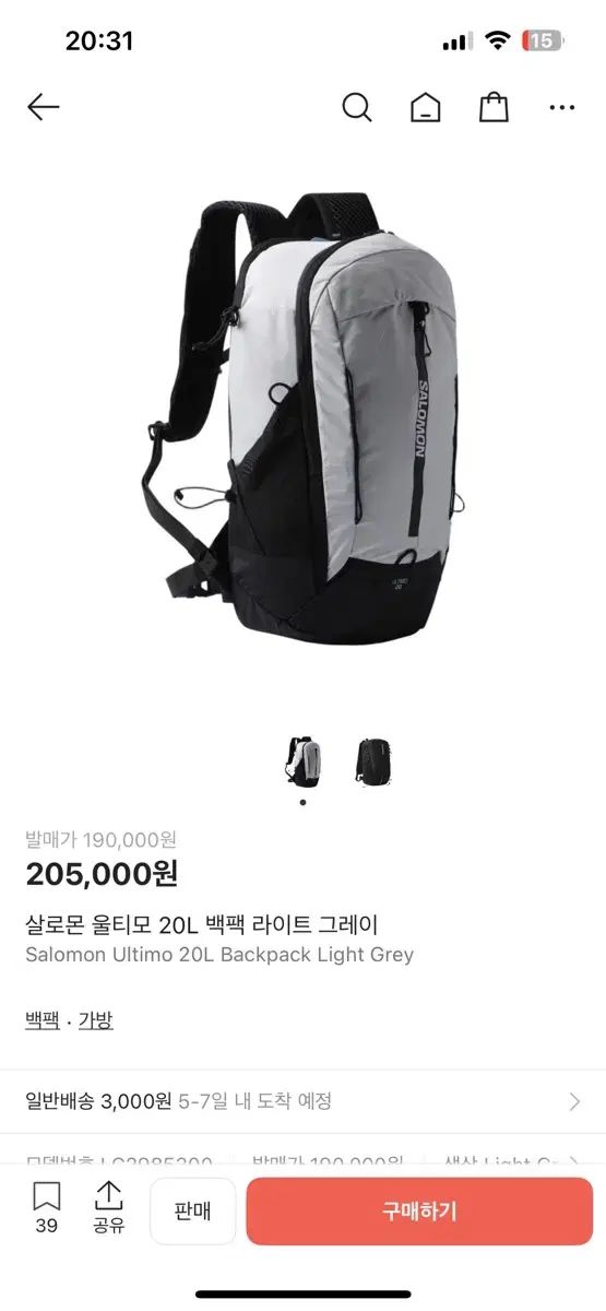 SALOMON サロモン ウルティモ 20 L バックパック ライト グレー