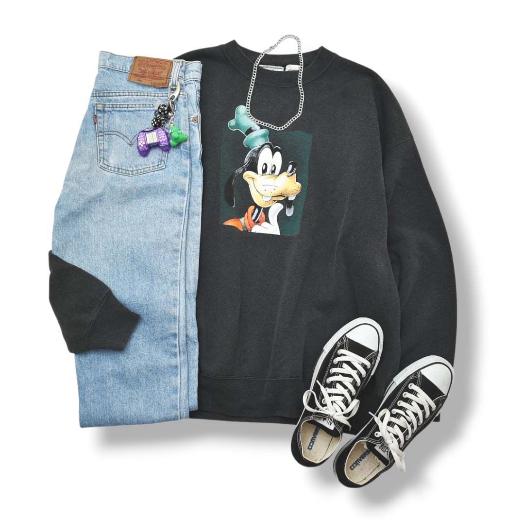 vintage ビンテージ　スウェット フェード　キャラクター 90s ヴィンテージ USA製 ディズニー ストア Disney STORE グーフィー