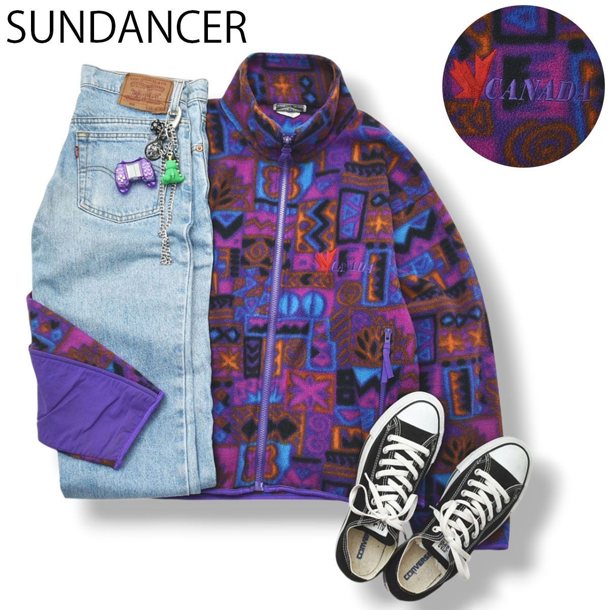 90s ヴィンテージ カナダ製 SUNDANCER フリース ジャケット スタンド 