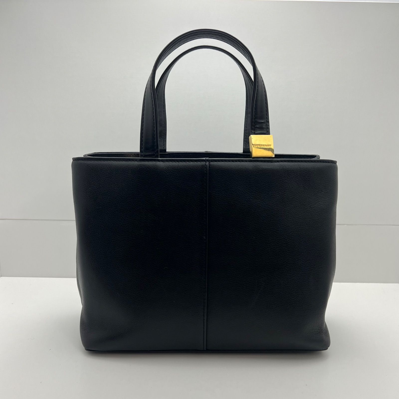 Burberry 黒 レザーハンドバッグ BURBERRY old archive GLD plate Leather hand bag バーバリー