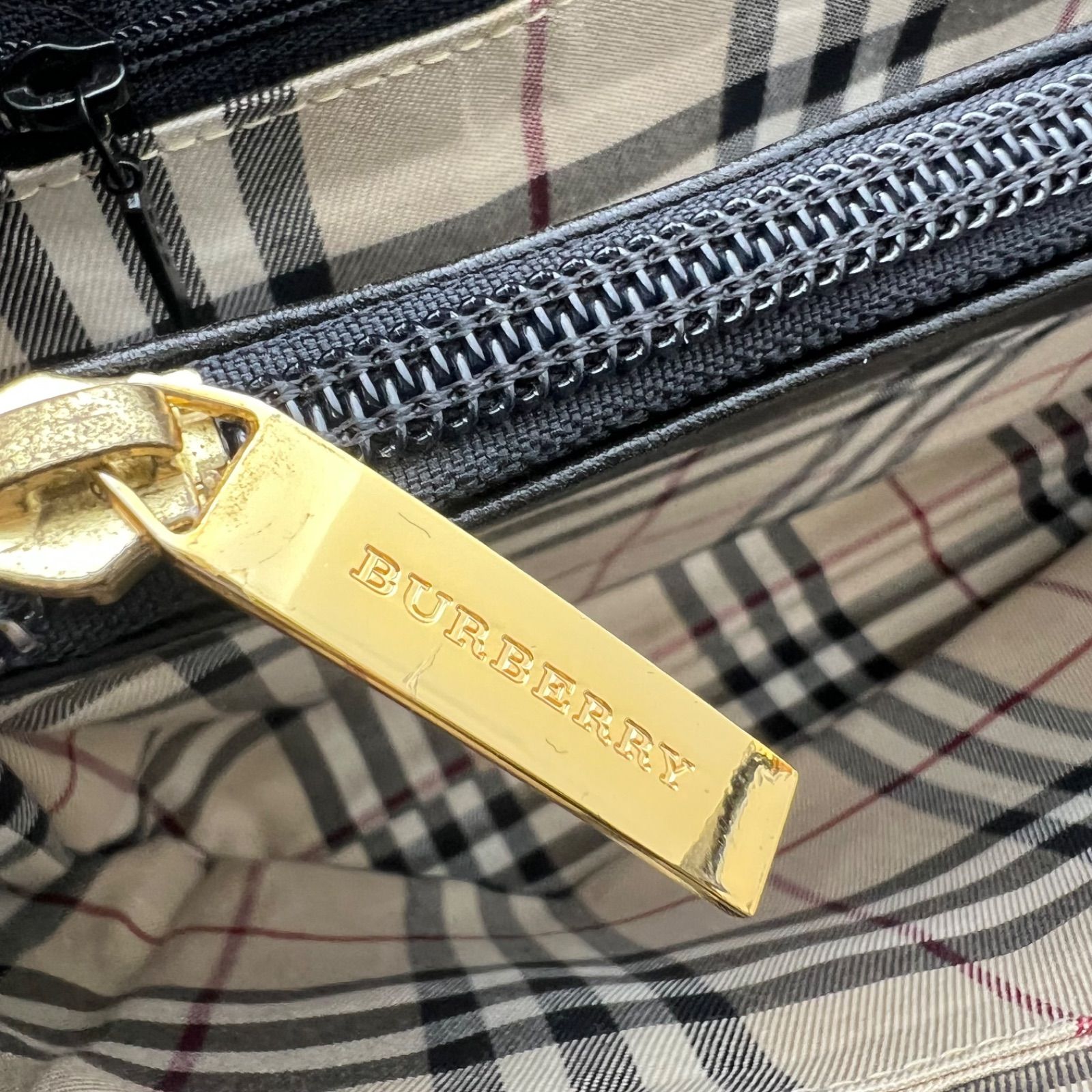 良い BURBERRY old archive GLD plate Leather hand bag バーバリー
