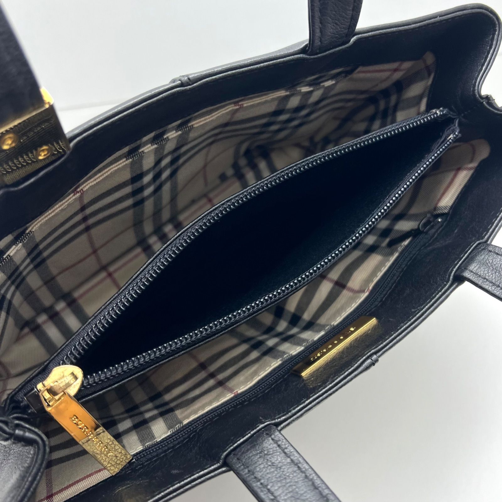 良い BURBERRY old archive GLD plate Leather hand bag バーバリー