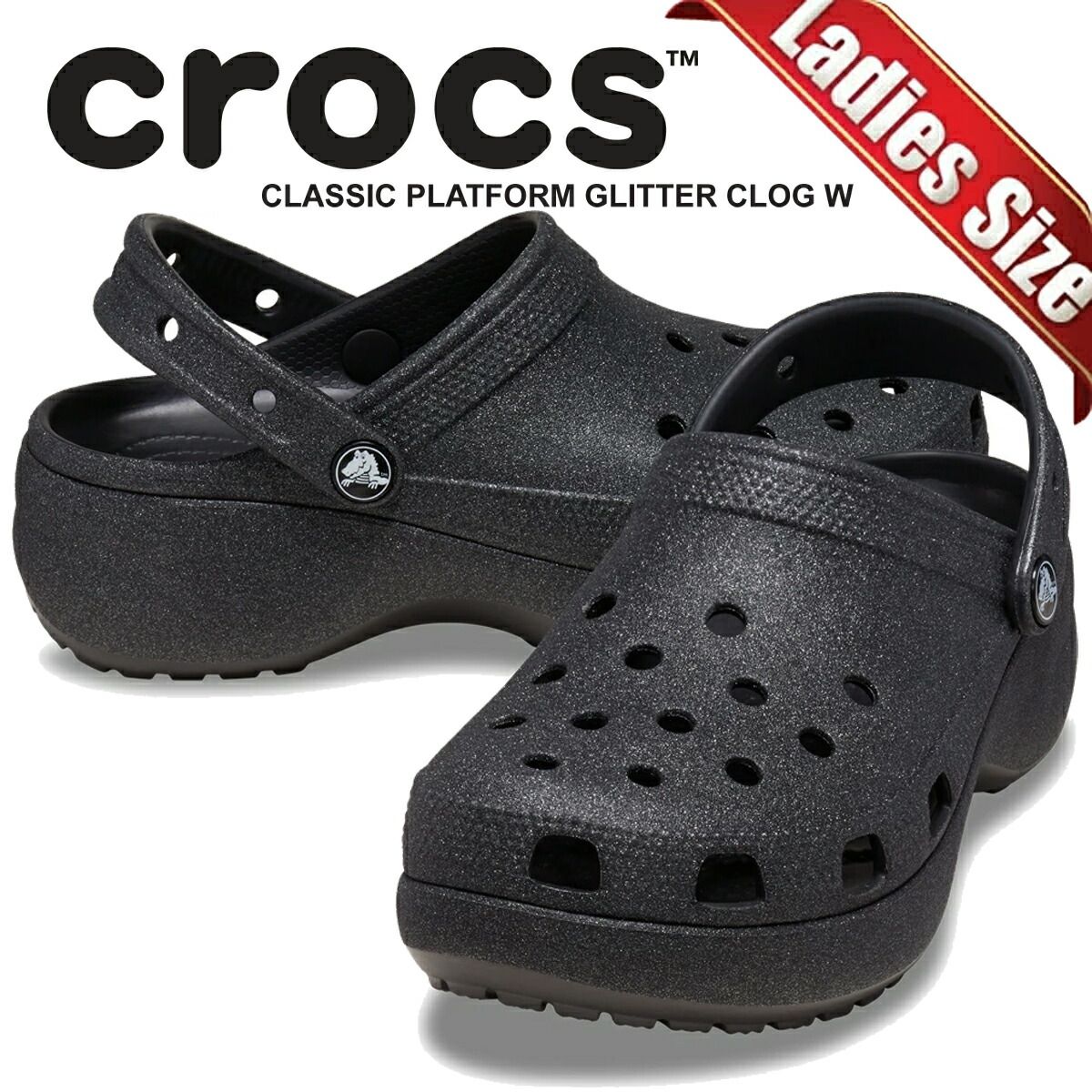 クロックス クラシック プラットフォーム グリッター クロッグ ウィメンズ ブラック crocs CLASSIC GLITTER CLOG W BLACK 207241-001 靴 シューズ サンダル レディース ガールズ 厚底