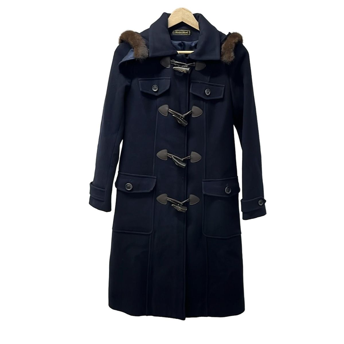 MADAME HIROKO マダムヒロコ ダッフルコート サイズ11 AR M レディース ダークネイビー 長袖 ミンクファー 冬