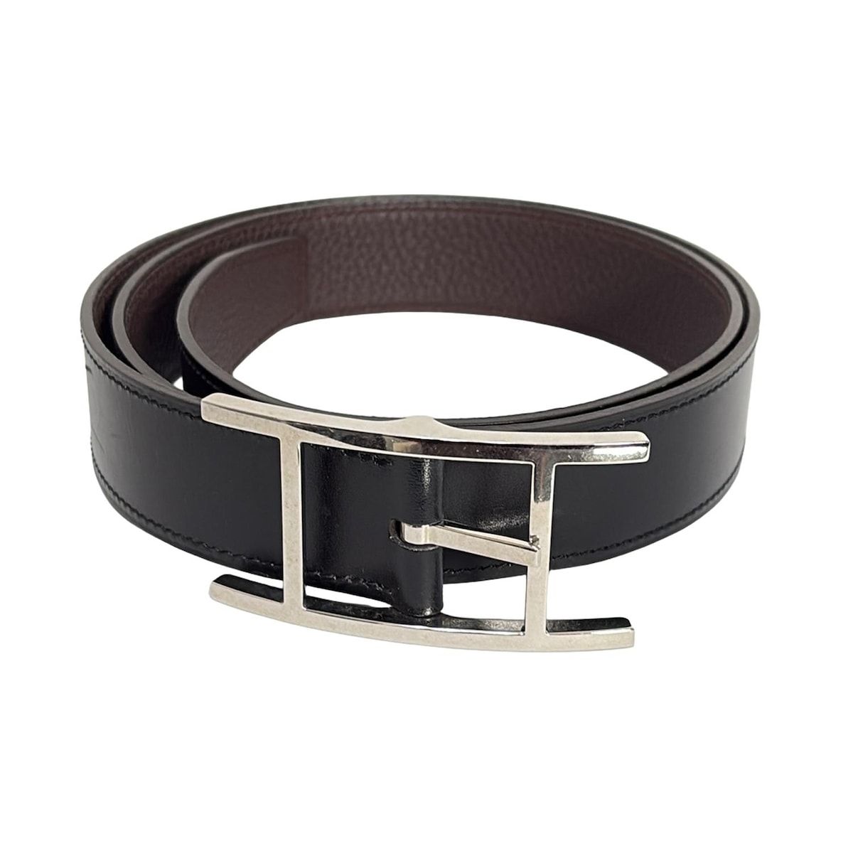 HERMES(エルメス) ベルト 90 アピ 黒×ショコラ シルバー金具