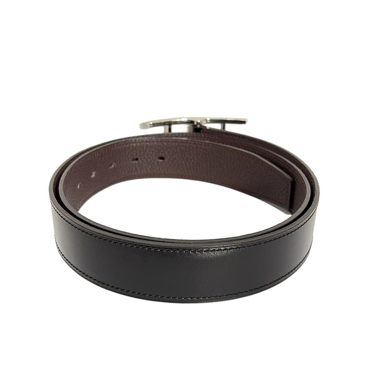 HERMES(エルメス) ベルト 90 アピ 黒×ショコラ シルバー金具