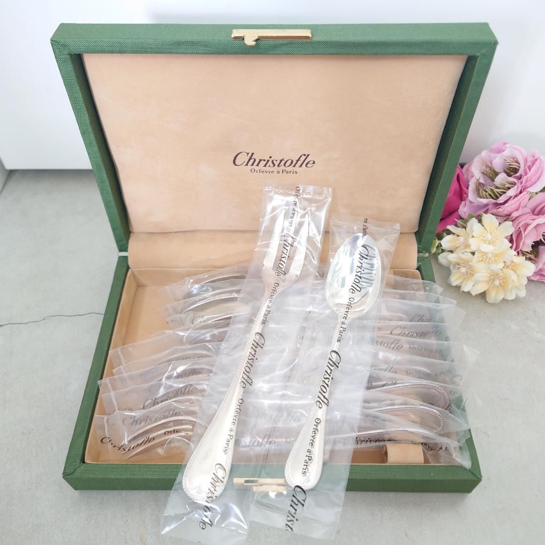 クリストフル パール ケーキフォーク コーヒースプーン 未開封 12点 箱