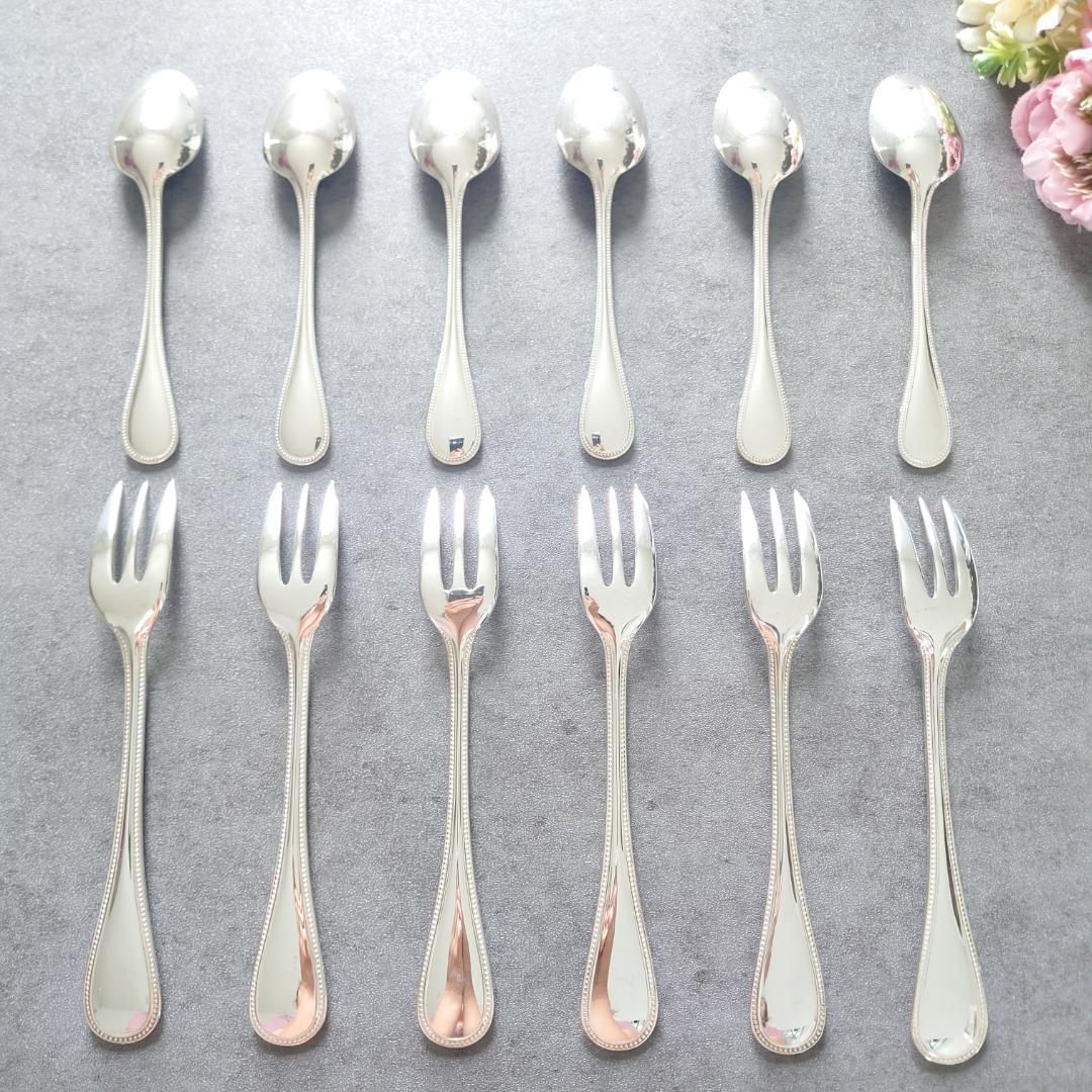 美品 クリストフル パール ケーキフォーク コーヒースプーン 12点 箱