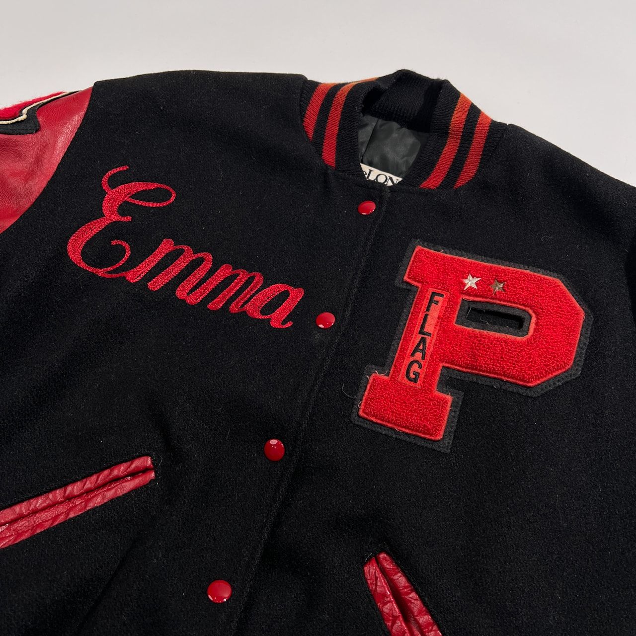 USA製 DeLONG フルデコ 刺繍 ワッペン 袖革 本革 レザー スタジャン