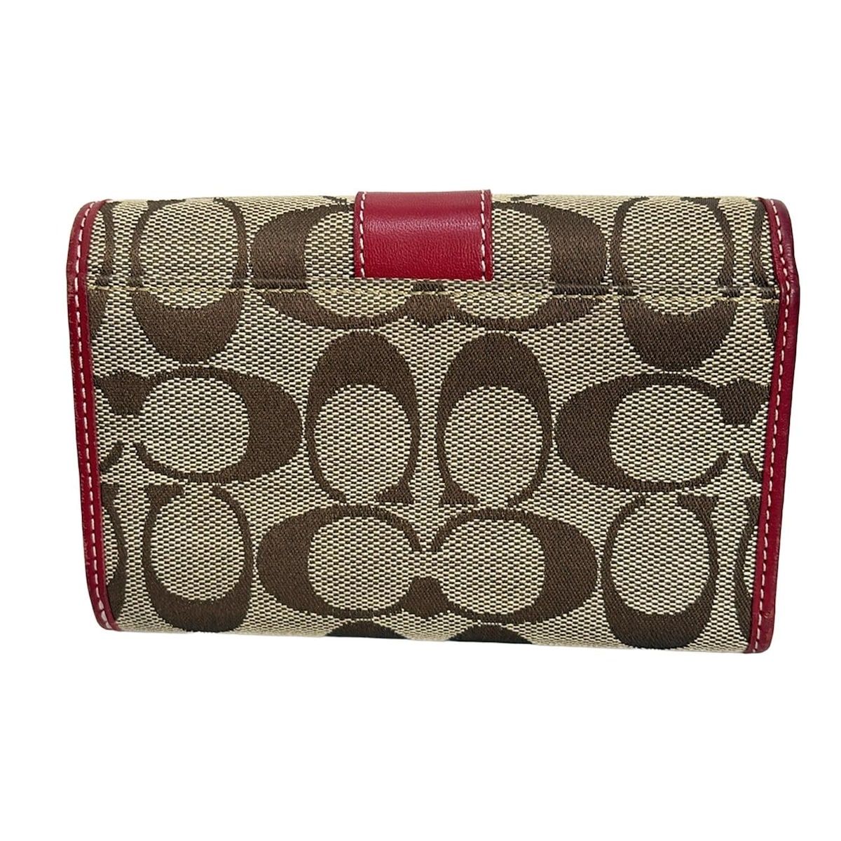 COACH(コーチ) 2つ折り財布 シグネチャー柄 カーキ×レッド レザー