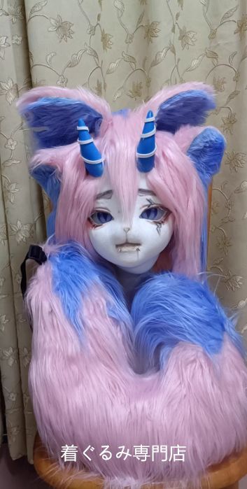 kig ファースーツ マスク 着ぐるみセット グリーン ケモノ ファー