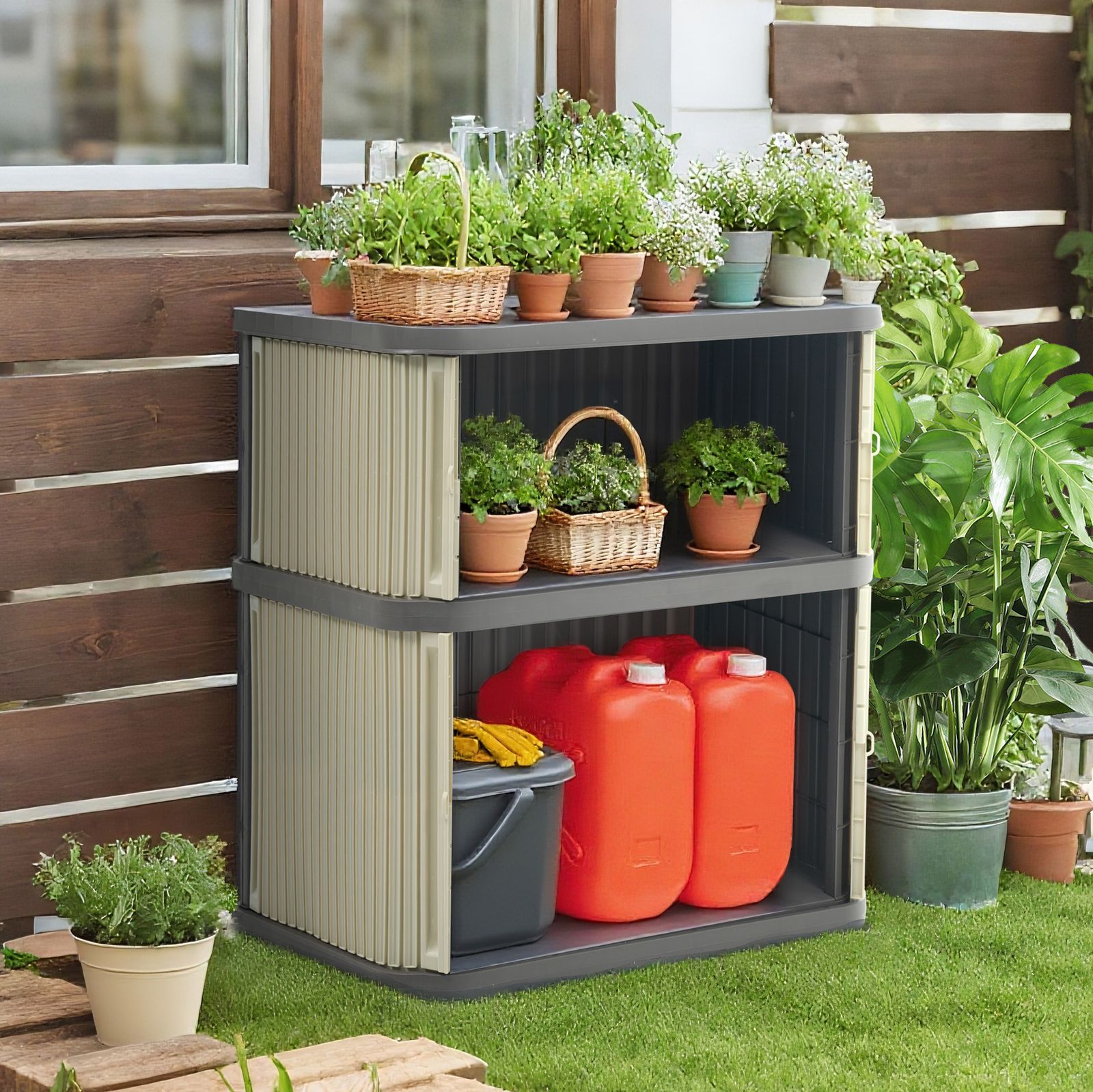 数量 ミニロッカー 物置 樹脂 小型 収納 おしゃれ 玄関 庭 ガーデニング コンパクト 子ども部屋 両開き 園芸 収納用品 収納庫 ベランダ インテリア ベージュ ブラウン