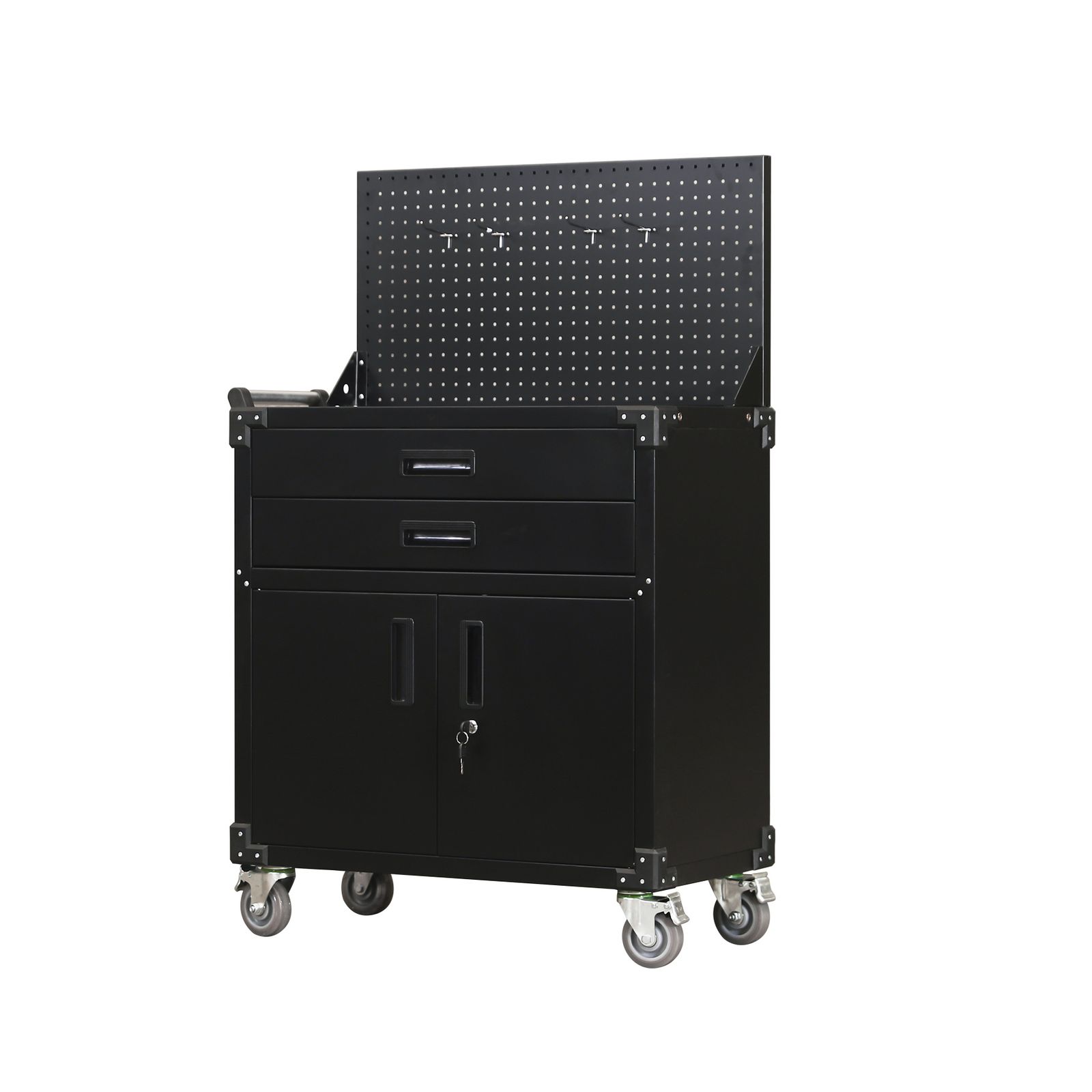 ツールキャビネット ツールワゴン 可動棚付き スチール製 ローラーキャビネット 耐荷重150 kg 幅82×奥行43×高113 cm フック 鍵 キャスター付き