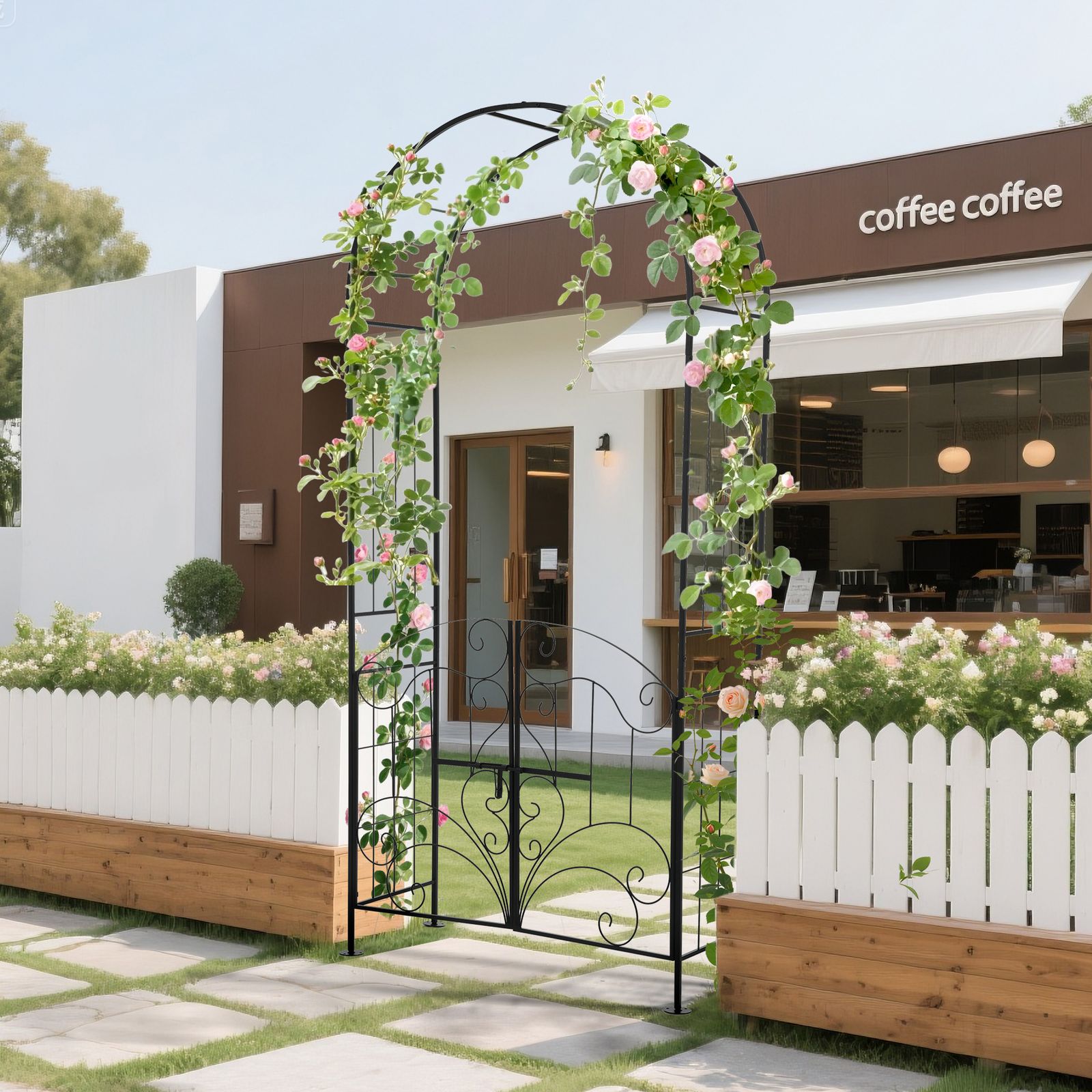 数量限定セール」 ガーデンアーチ ローズアーチ 扉付き ゲットセット