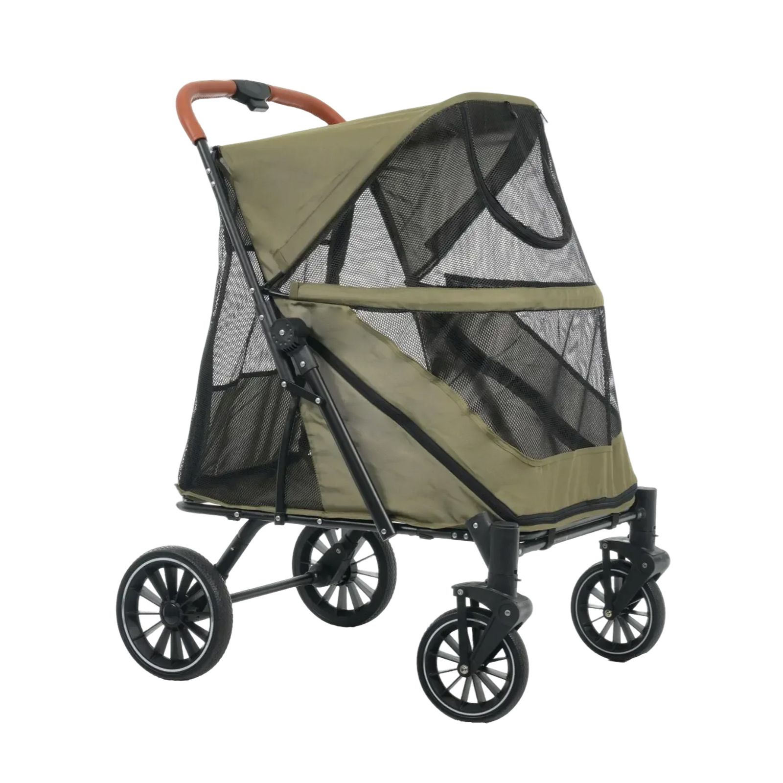 数量 ペットカート 耐荷重50㎏ 大型犬対応 前後ドア 乗りやすい 折りたたみ 多頭 ワンタッチ折り畳み 中型犬 小型犬 猫 軽量 組立簡単 工具不要 介護用 ドッグカート 犬 動物 ペット用品 オリーブグリーン