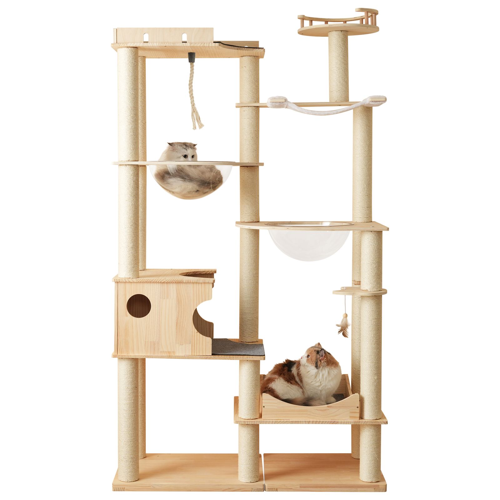 数量 キャットタワー 高さ194 cm 据え置き 多頭飼い 宇宙船型 ハンモック付き 爪とぎポール 木製 おしゃれ 日本語説明書付き