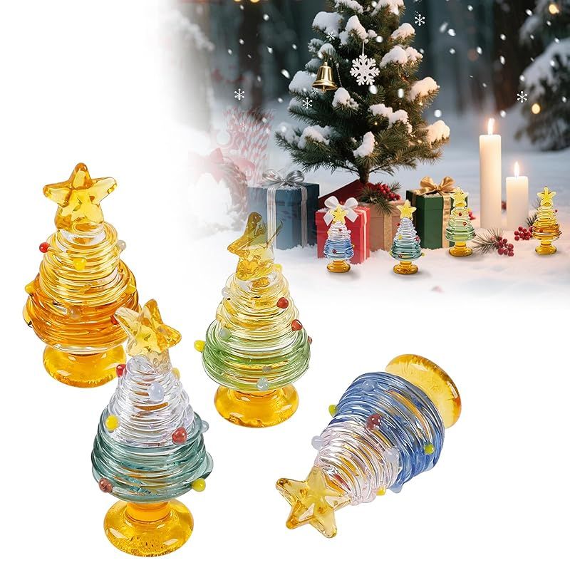 Syncnika 4個セット ミニクリスマスツリー ガラス製 卓上オーナメント