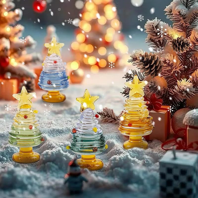 Syncnika 4個セット ミニクリスマスツリー ガラス製 卓上オーナメント