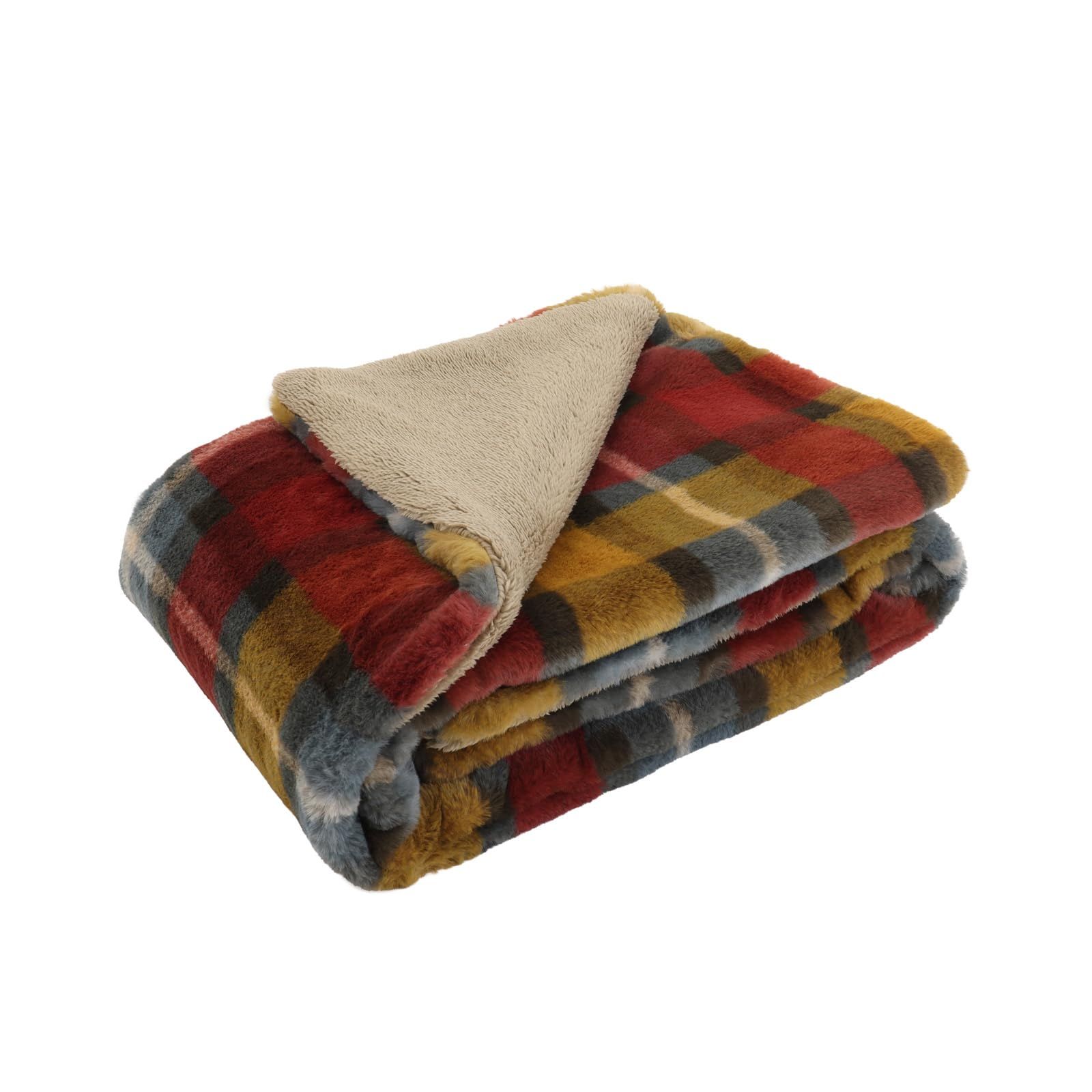 川島織物セルコン TAUKO タウコ ブランケット チェックファー イエロー 100 140 GJ 6115