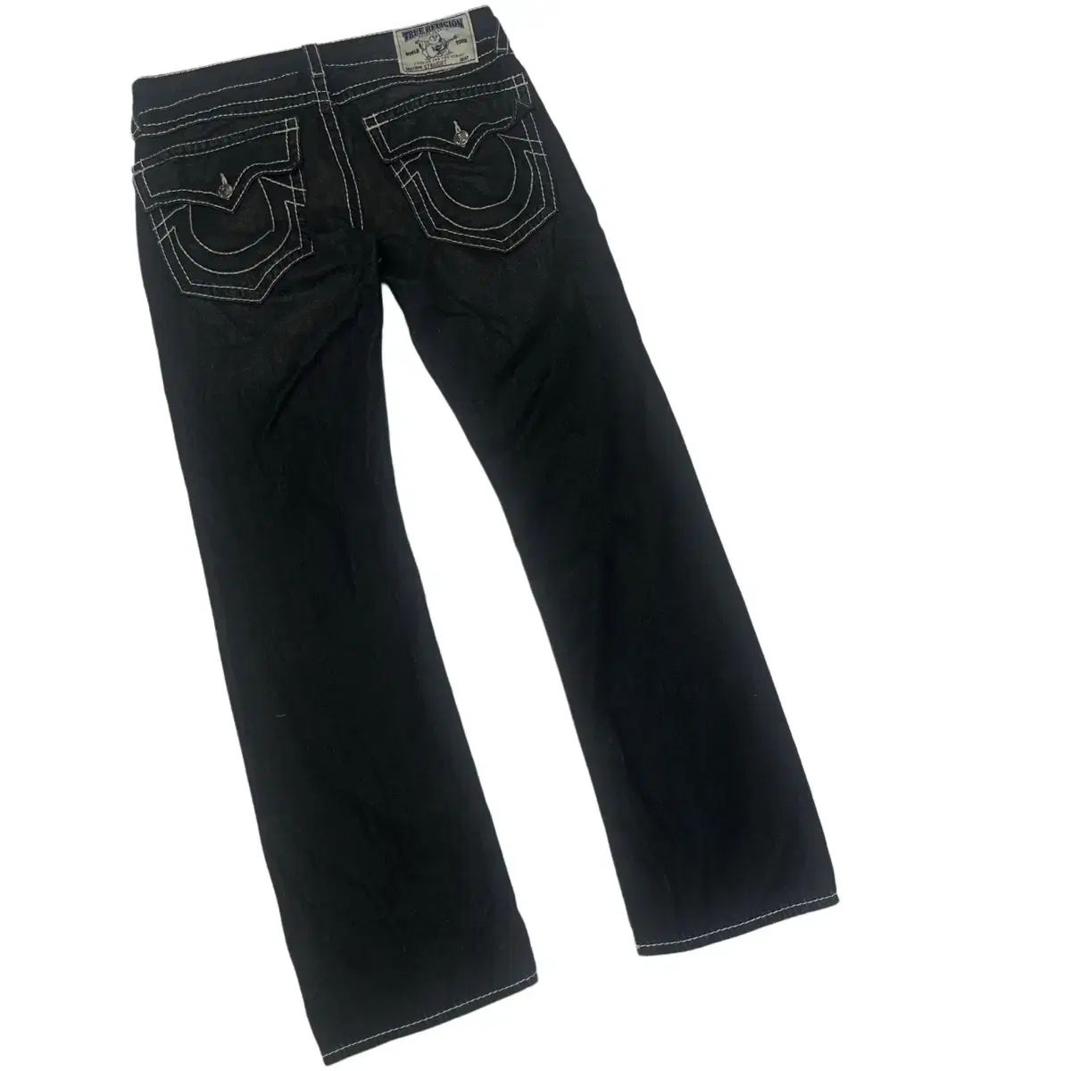 トゥルーレリジョン 白 スティッチ ストレート ブラックデニム 33