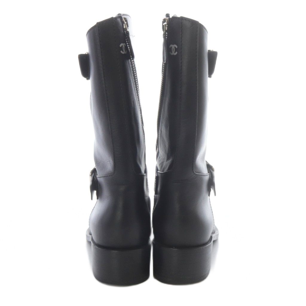 シャネル CHANEL ココマーク サイドジップ エンジニアブーツ 38 黒