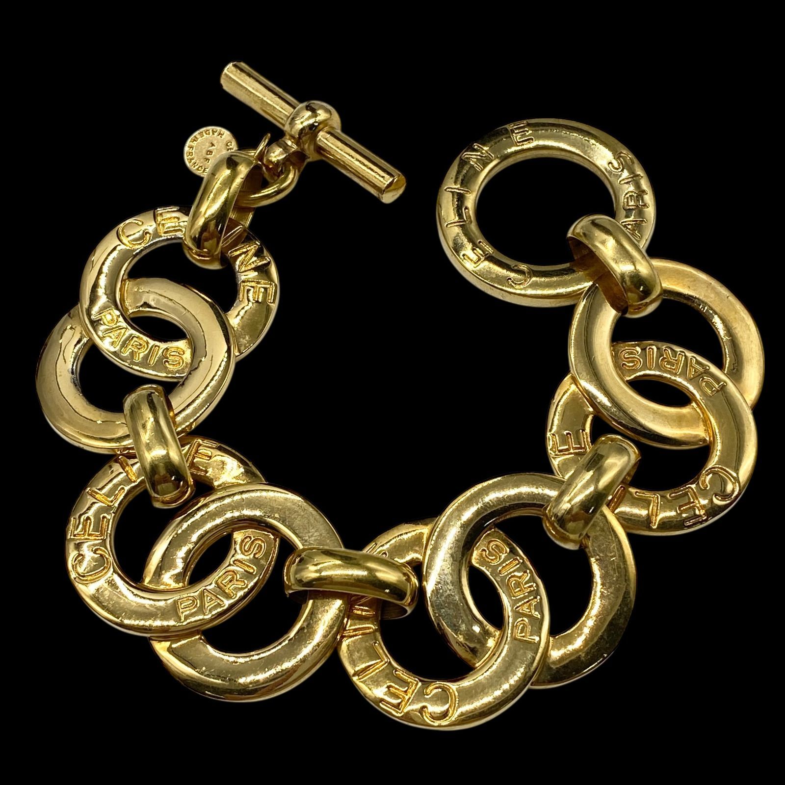CELINE セリーヌ ゴールド ブレスレットサークルロゴ 希少 CELINE セリーヌ サークルロゴ ブレスレット バングル ゴールド