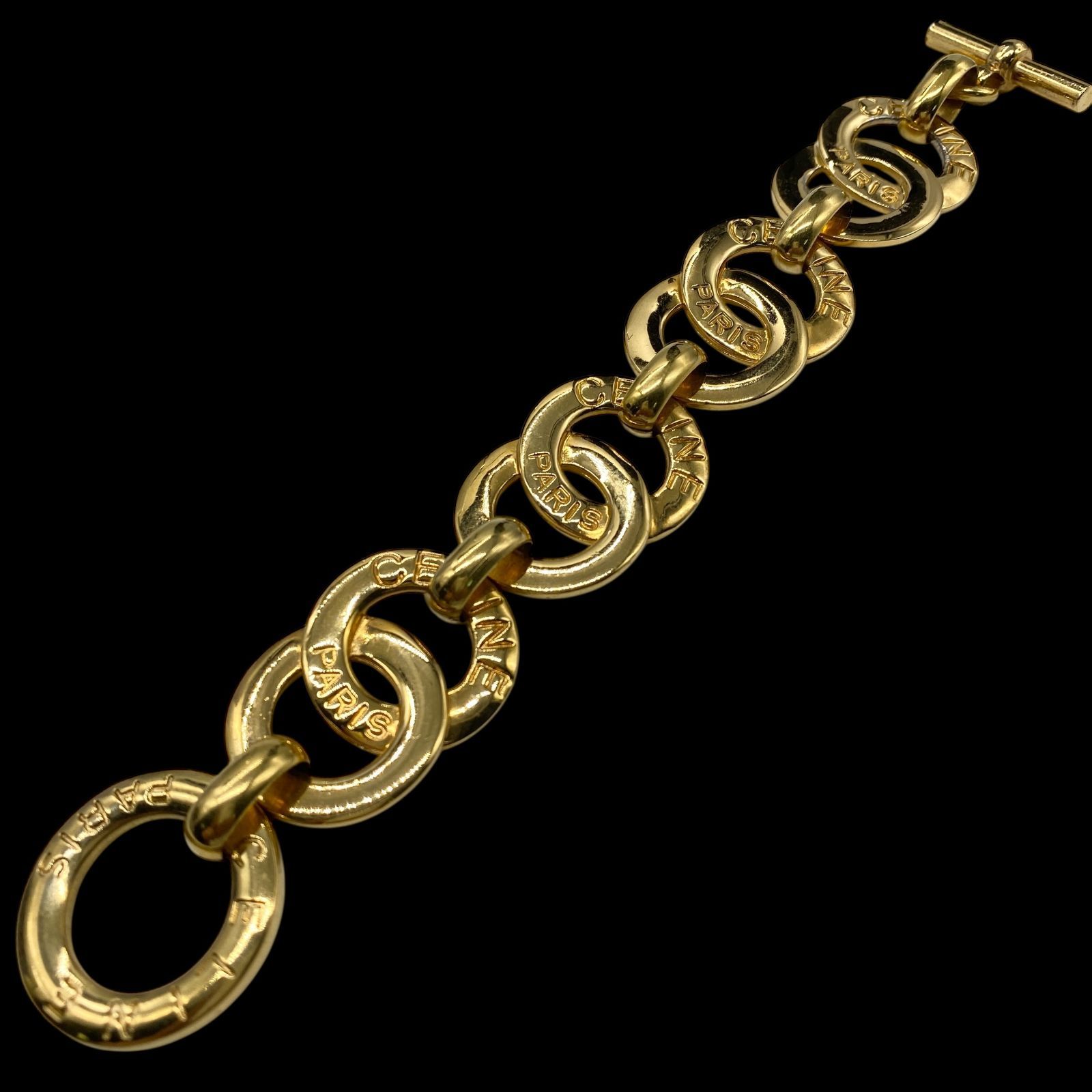 希少 CELINE セリーヌ サークルロゴ ブレスレット バングル ゴールド
